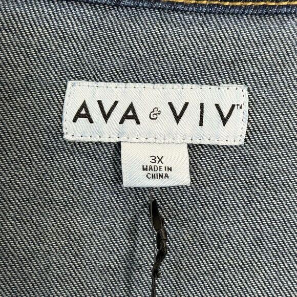 AVA & VIV Long Sleeve Denim Shacket Shirt Fitted Women 3X Dark Wash Button Darts - Picture 5 of 13